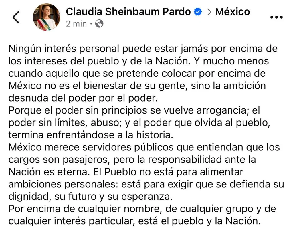 Mensaje de Claudia Sheinbaum 