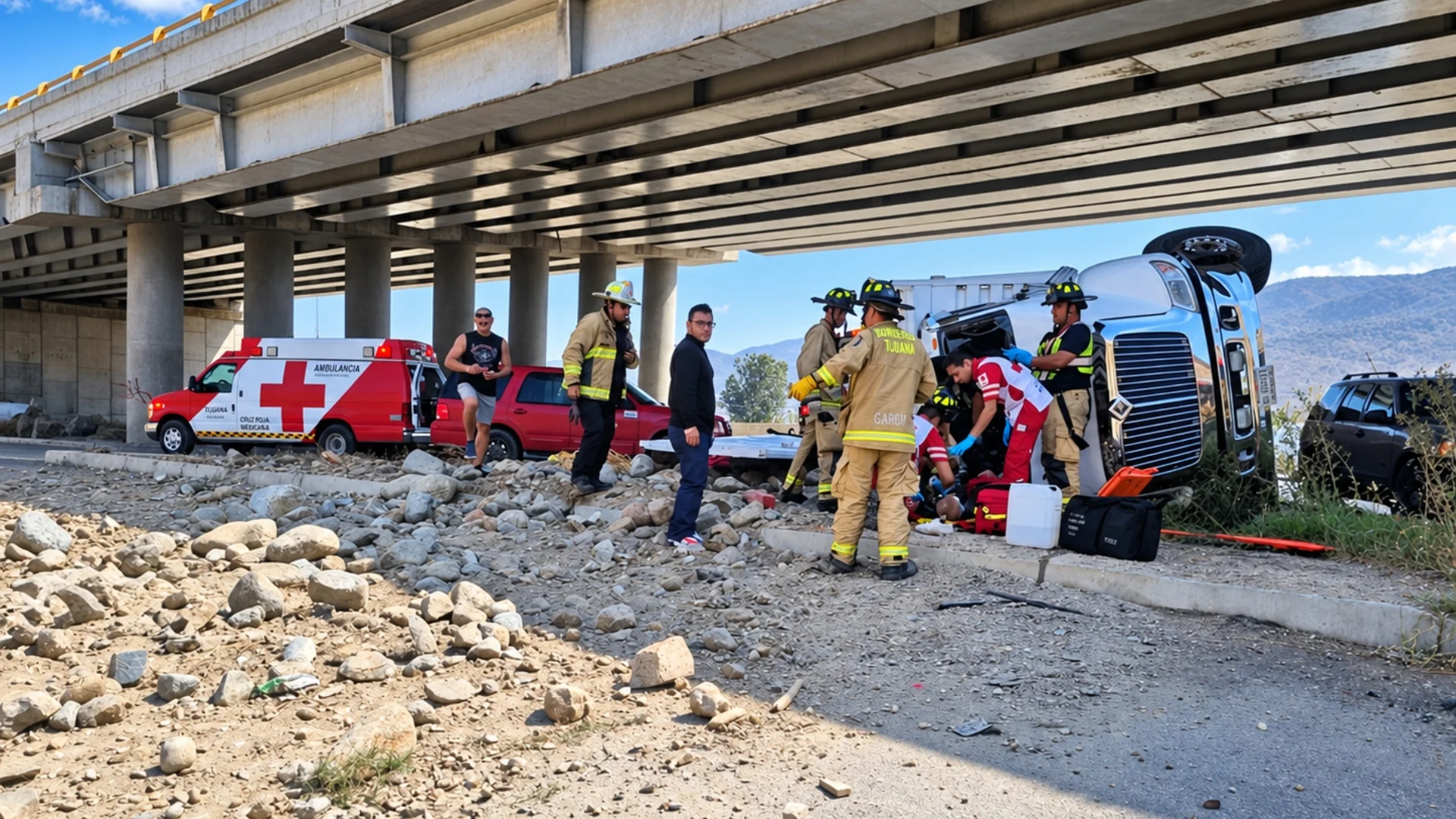 Vuelca camión de carga en la carretera libre Tijuana-Tecate; reportan dos muertos y tres lesionados