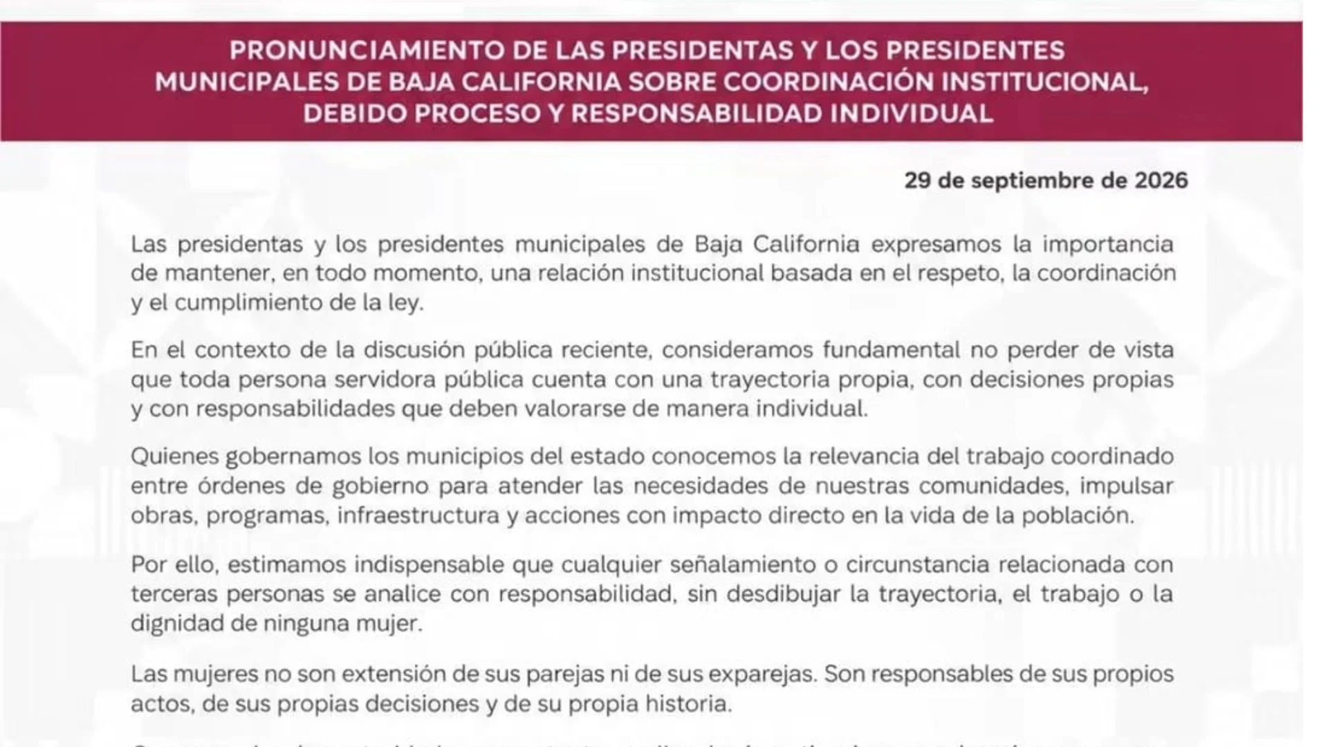 Alcaldes de BC piden juzgar acciones de cada individuo