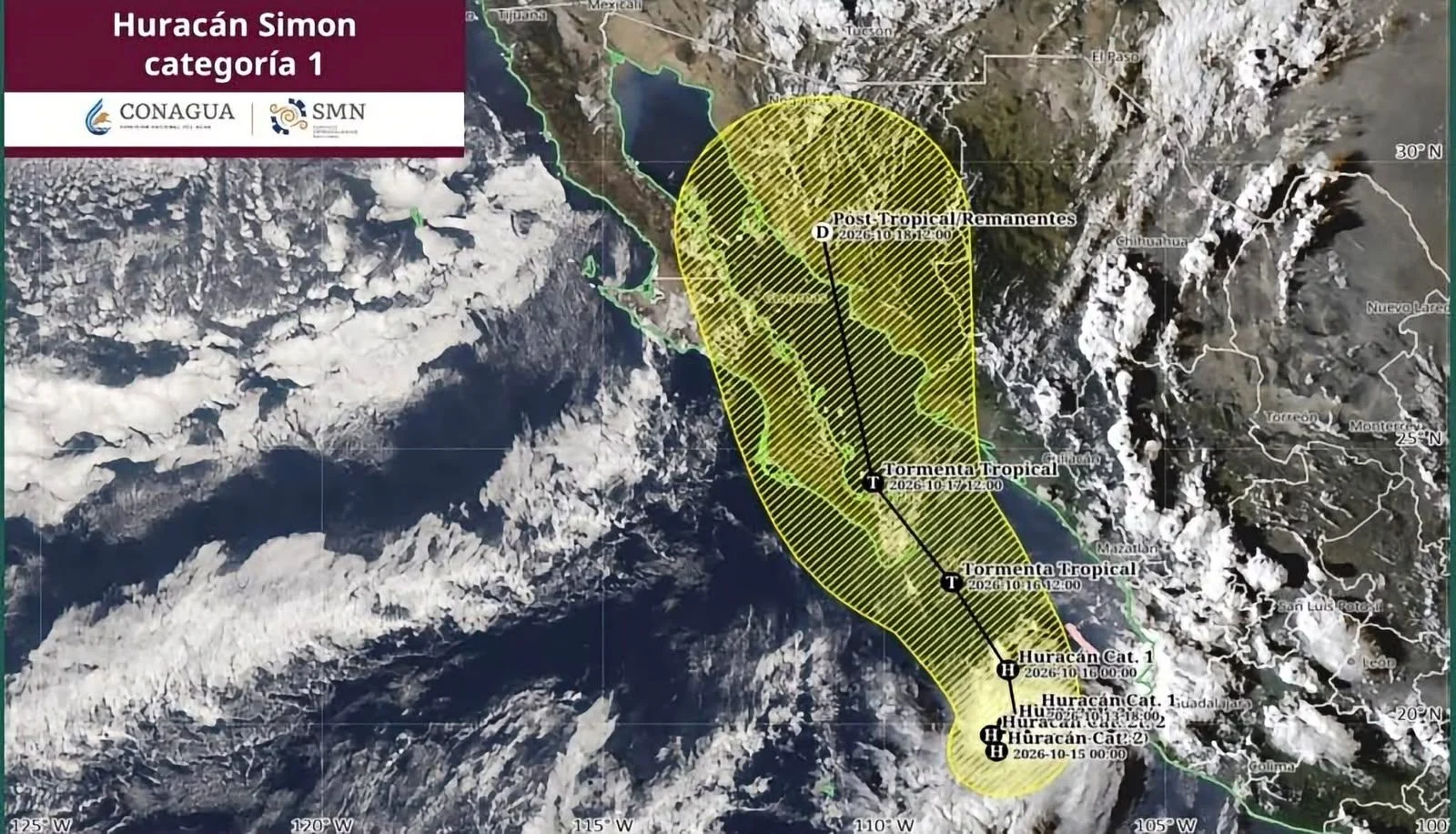 Protección Civil vigila trayectoria del huracán Simon frente a costas de Baja California