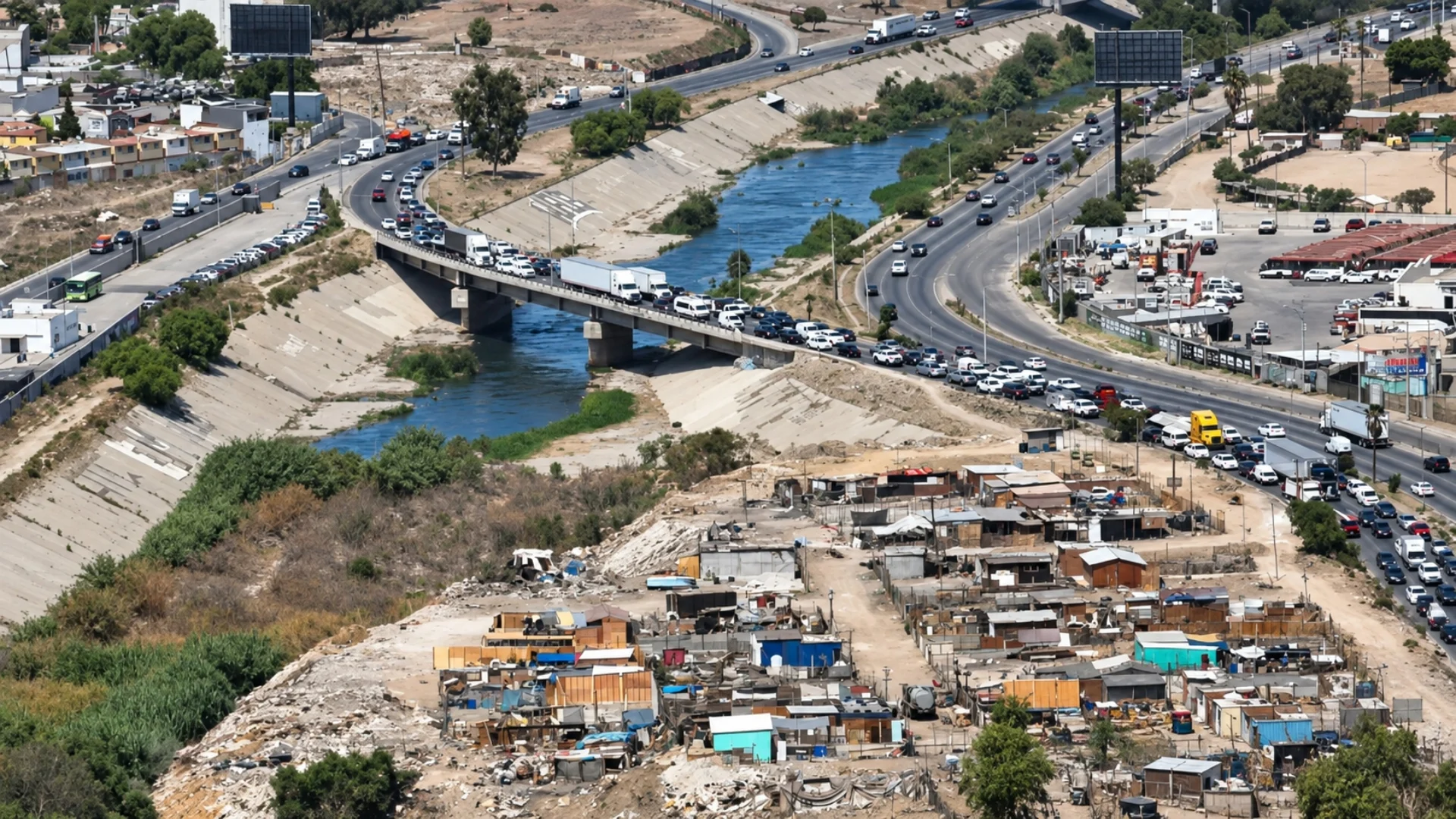 Casas y hasta campos deportivos estrangulan el cauce del río Tijuana