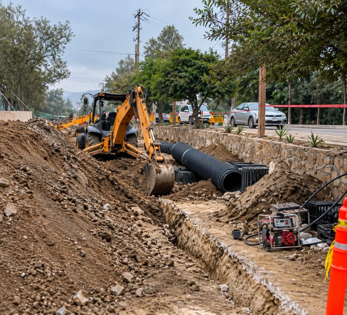 Muere trabajador tras derrumbe en obra pluvial del Parque Los Encinos en Tecate